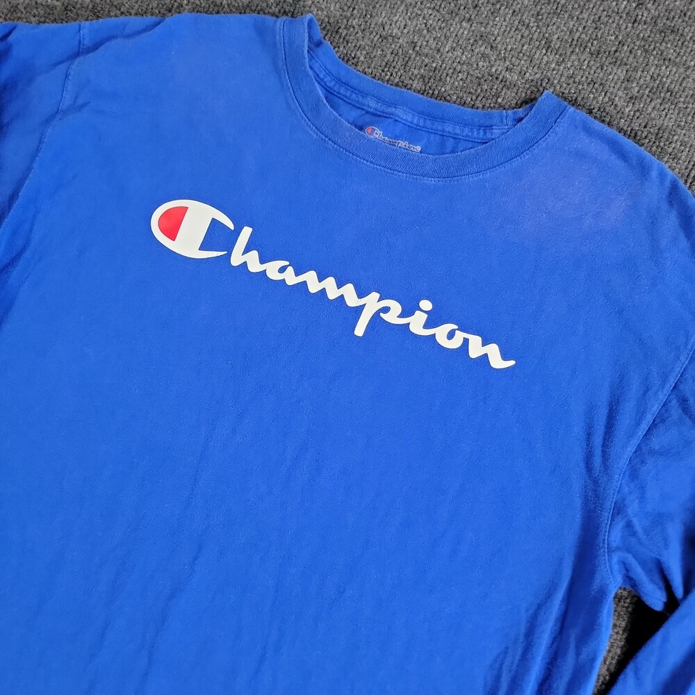 Champion Athleticwear Mens Long Sleeve Pullover Logo T Shirt Large Blue